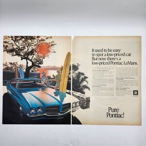 1972 Pontiac LeMans 2-Page Magazine Print Ad GM Car Art Surfboard